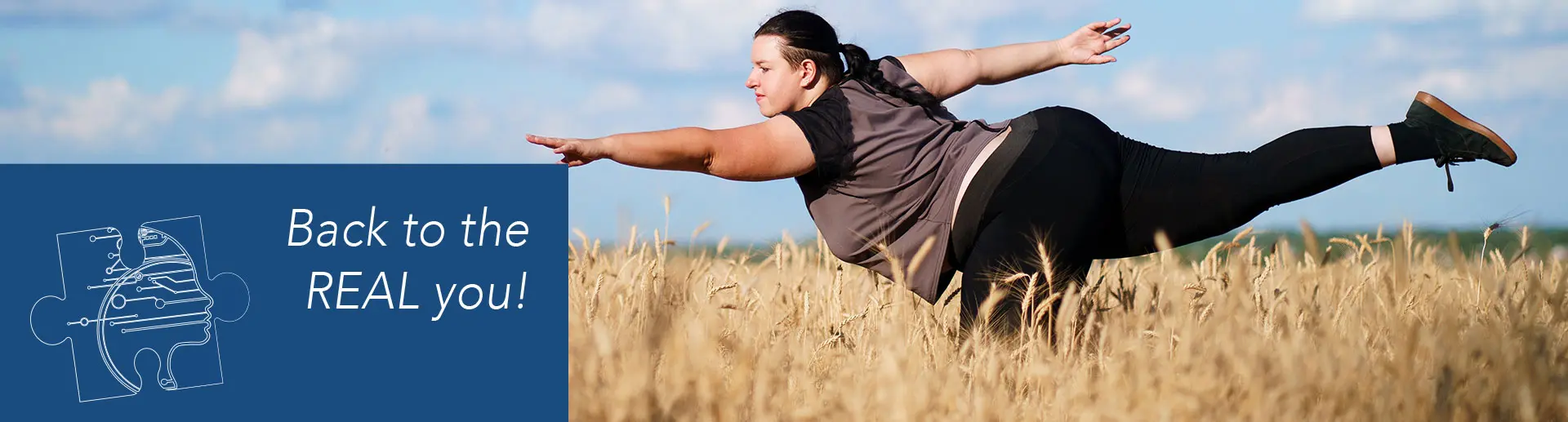 WOMAN EXERCISING IN WHEAT FIELD
